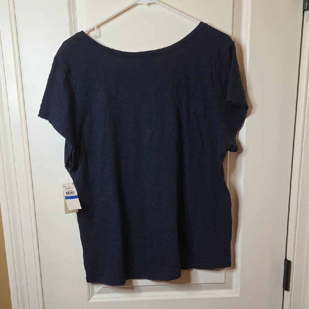 CLEARANCE Lucky Brand Navy Embroidered Short Sleeve Tie Front Slub Jersey Top XL - Picture 7 of 11